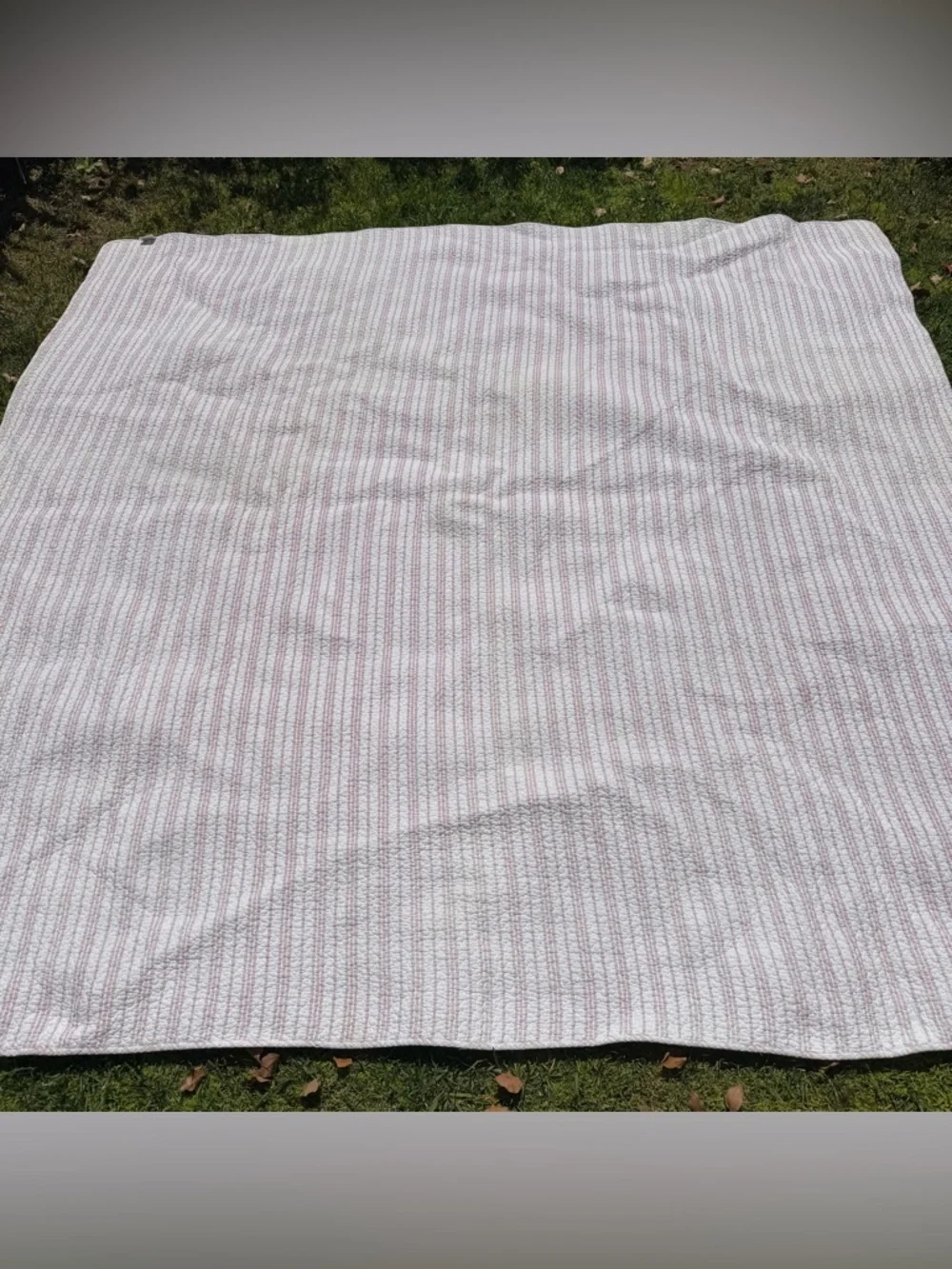 VTG Laura Ashley Reversible Floral Quilt Green Pink Roses Stripes 84x86 FLAWS